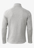 A grey polar fleece jacket with a stand-up collar and long sleeves. It features a logo on the back.