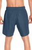 Men's volley swim trunks in navy blue with a back pocket and an elastic waistband, featuring a logo.