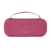 A pink stethoscope case with a zipper and a handle, featuring a gold logo.