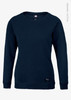 A navy sweatshirt with a V-neck design and long sleeves, featuring a logo on the front.