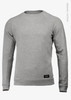 A grey sweatshirt featuring long sleeves and a crew neck, with a small logo on the lower section.