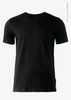 A black t-shirt made of organic cotton, featuring short sleeves and a simple design.