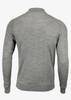 A grey cardigan featuring a classic knitted design and long sleeves, showcasing the back view.