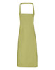 A light green organic cotton bib apron with a neck strap and no visible logos or branding.
