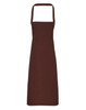 A brown bib apron made from 100% organic cotton, featuring a simple design with no visible logos.