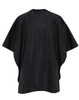 A black waterproof salon gown with a loose, flowing design and batwing sleeves. It features a logo on the front.