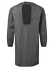 A grey all-purpose waterproof gown with long sleeves and an open back, featuring a logo.