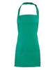 A green 2-in-1 apron featuring adjustable straps and a front pocket, also displaying a logo.