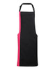 A black apron with a pink side, featuring an adjustable neck strap and a logo. Perfect for workwear use.