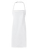 A white bib apron with a simple design and a neck strap, featuring an area for branding.