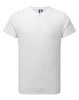 A white cotton-rich T-shirt with short sleeves and a simple design, featuring a small logo.