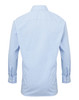 Light blue button-up shirt with long sleeves and a collar, featuring a logo on the back.