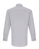 A light grey long-sleeve button-up shirt with a back collar and cuff details, featuring a logo.