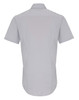 A light grey short-sleeve shirt with a button-up design and a back yoke, featuring a logo.