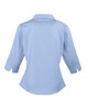 A light blue women's 3/4 sleeve poplin blouse with a button-up design and a collar, featuring a fitted shape.