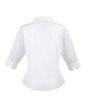 A white women's 3/4 sleeve poplin blouse featuring a fitted design and a collar, with an unseen logo.