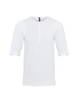 A white Long John roll-sleeve tee with a buttoned neck and rolled sleeves. It features a logo.