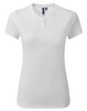 A white women's cotton rich T-shirt with a crew neck and short sleeves. It has a button detail and a logo.