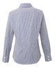 A women's long-sleeve cotton shirt in blue and white microcheck pattern with a button-up front and cuffs.