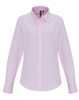 A light pink women's cotton-rich button-up shirt with a classic collar and long sleeves. It features a logo.