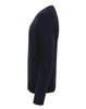 A navy Essential V-Neck Sweater displayed from the side, featuring a simple design and fitted silhouette.