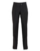 Straight leg trousers in black with a smooth finish and two button details at the waistband. Features a logo.