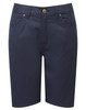 Navy women's performance chino shorts with a classic design, featuring pockets and a button closure.