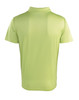 A light green polo shirt with a plain and simple design, featuring a collar and short sleeves. It has a logo on the back.