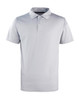 A light grey polo shirt with a classic collar and a logo on the chest. Short-sleeved design.