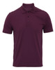 A maroon pique polo shirt with a three-button placket and short sleeves. It features a logo on the chest.