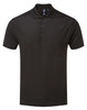 A black polo shirt featuring a collar, three buttons, and a discreet logo on the chest.