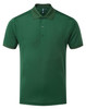 A green polo shirt featuring a collar and three buttons, with a logo on the chest.