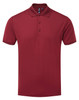 A maroon polo shirt featuring a three-button placket and a logo on the chest. Suitable for workwear.