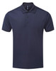 A navy blue polo shirt with a collar, short sleeves, and a button-down front. It features a logo on the chest.