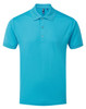 A turquoise polo shirt with a collar, three buttons, and a small logo on the chest. Suitable for workwear.