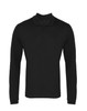 A black long-sleeved polo shirt with a classic collar and buttons, featuring a logo.