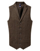 A herringbone waistcoat in a rich brown hue, featuring a single-breasted design and two front pockets.
