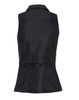 A women's black herringbone waistcoat with a fitted design and a rear belt buckle, featuring a collar.