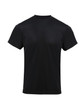A black short-sleeved T-shirt made from lightweight fabric, featuring a logo. Suitable for chefwear.