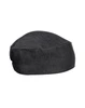 A dark grey chef's skull cap with a rounded top and a simple design, featuring a logo on the side.
