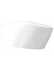 A white chef's skull cap with a smooth, rounded design. Features a branding logo.