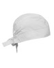 A white chef's headwear with a tied back feature, designed for use in culinary environments.