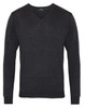 A dark grey V-neck sweater with long sleeves and a fitted design. The garment features a branding label.