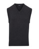 A sleeveless vest in dark grey with a v-neck design and a subtle logo. Suitable for layering.