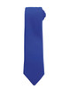 A solid blue tie with a slim design, displaying a smooth texture and rolled for presentation.