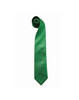 A green fashion tie rolled up, featuring a sleek and shiny fabric finish. It includes a logo.