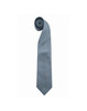 A light blue tie rolled neatly, featuring a smooth texture and a pointed end, with a logo present.