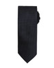 A black micro waffle tie displayed against a white background, featuring a textured pattern and a branding logo.