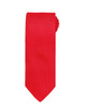 A bright red micro waffle tie featuring a textured pattern and a branding logo.