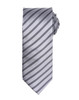 A grey tie featuring a double stripe pattern and a textured design. Includes branding on the label.